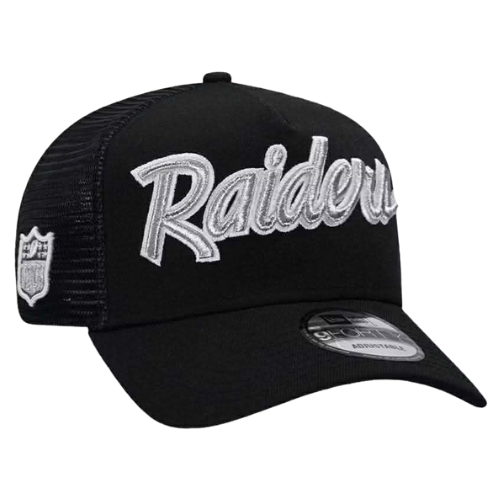 NEW ERA LAS VEGAS RAIDERS METALLIC BLACK TRUCKER 9FORTY AFRAME