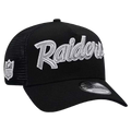 NEW ERA LAS VEGAS RAIDERS METALLIC BLACK TRUCKER 9FORTY AFRAME