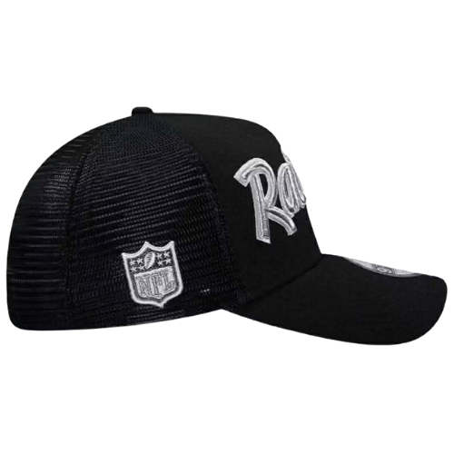 NEW ERA LAS VEGAS RAIDERS METALLIC BLACK TRUCKER 9FORTY AFRAME